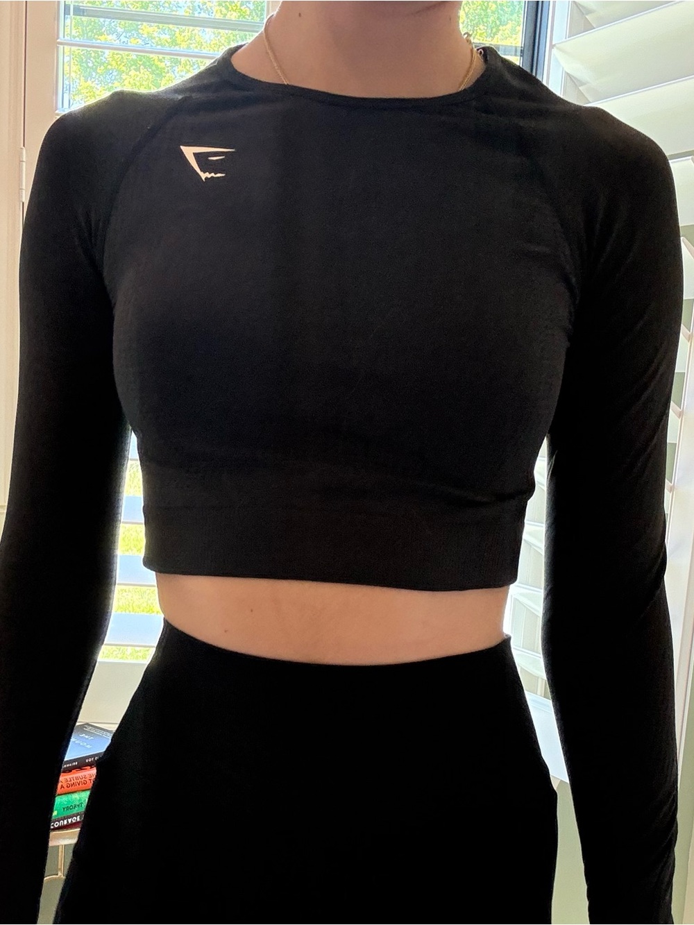 Gymshark Black Long-Sleeve Crop Top with Logo